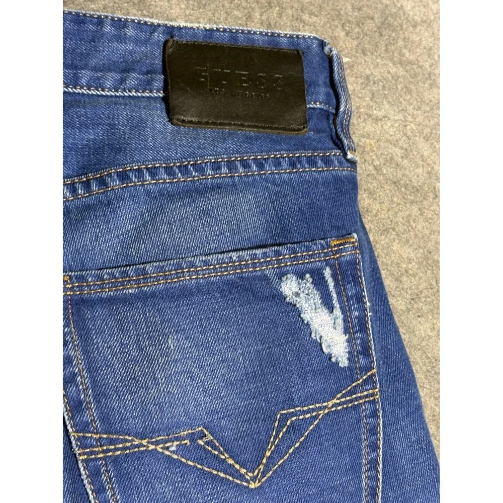 Guess Los Angeles Mens Slim Straight Distressed Blue Jeans Size 30 M71AS1R2J70‎
